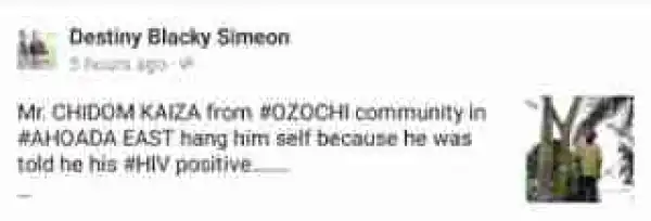 Man Commits Suicide By Hanging In Rivers After Testing Positive To HIV (Photos)